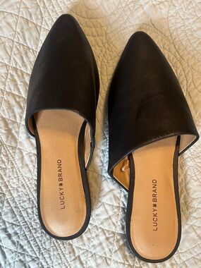 Lucky Brand Black Pointed Slip-On Leather Mules